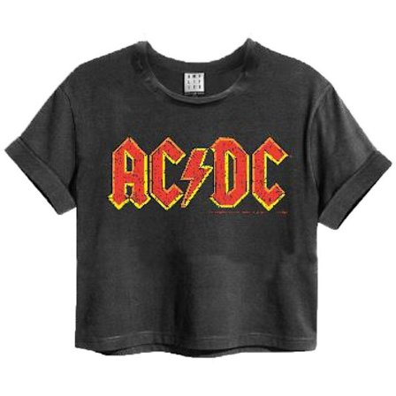 Amplified Dam/Kvinnor AC/DC Logo Cropped T-Shirt XL Charcoal