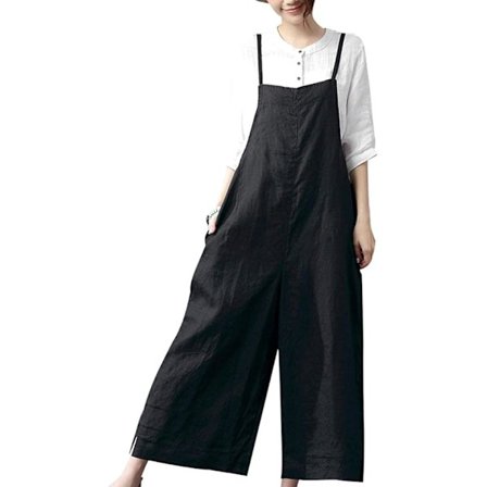 Dam Casual Loose Long Bib Pants Wide Leg Jumpsuit Loose Cotton Jumpsuit
