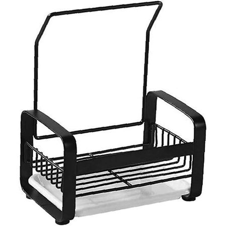 Vaskholder i rustfrit stål til svampe, håndværk og opbevaring med aftagelig bakke til køkkenvask, køkkenarrangør (sort) (1 stk.