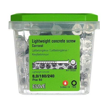 ESSVE CorrSeal TX30 Lettbetongskrue 8,0x240mm, 50-pakning, Innfesting