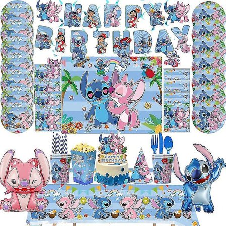 Blå Lilo og Stitch bursdagsfest dekorasjoner papirkopper tallerkener servise sett bakteppe Stitich ballongrekvisita for barn