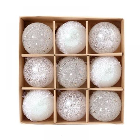 Strålende Glitter Julekuler, Knusesikker Hengende Dekorasjon For Juletre, Bryllup & Fester (9 Stykker, Gul, Rød, Hvit)