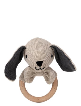 Teddykompaniet Teddy Baby, Organic Rattle Dog, Knitted - Beige - 16 cm