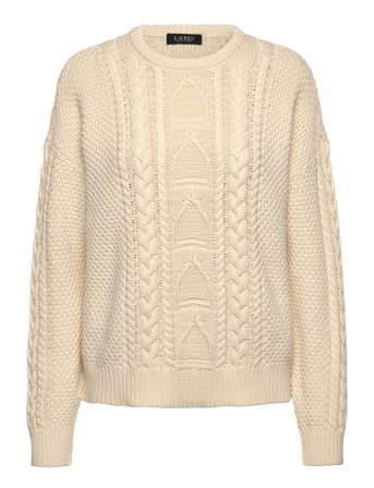 Lauren Ralph Lauren Cable-Knit Cotton Crewneck Sweater - Cream - L