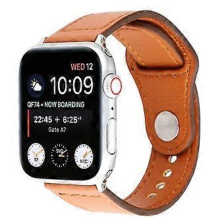 Ægte læderrem til ur Smart Watch Band Urrem med nittefastgørelse Kompatibel til Apple Watch Series 1 2 3 42mm / Apple Wa(Brun)