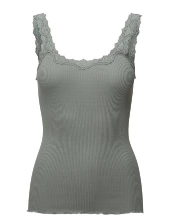 Silk Top W/ Lace T-shirts & Tops Sleeveless Grønn Rosemunde*Betinget Tilbud