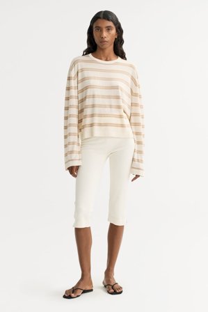 Soft Goat - Fine knit striped crewneck - Women cashmere sweater - XL - Camel