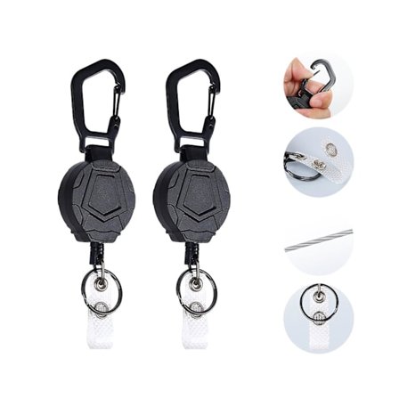 Hrenwivy 2-pack Retractable Keychain, Heavy Duty Carabiner Badge Holder, Id Badge Reel Med 31,5 Stål Retractable Cord, 8,0 Oz