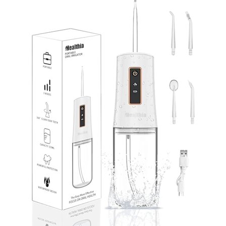 -Vandtråd-Tandrenser, Genopladelig - Vandtæt, Bærbar Trådløs Dental Oral Irrigator, Vandtråd til Tænder, 3 Tilstande 4 Dys