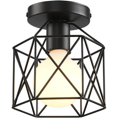 Industrielle taklamper 20cm svart metallbur, vintage penn