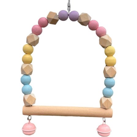 ING Træ Papegøje Gynge med Klokker Fuglebur Legetøj Klatre- og Hængereb Naturmateriale til Papegøjer Undulater og Volierefugle Underholdning og