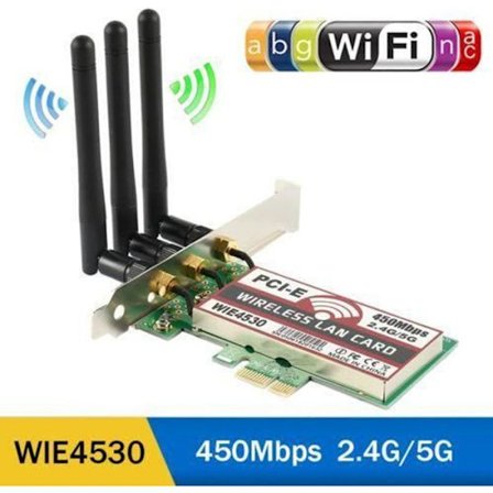 Wifi PCI-E-adapter - MOONMINI - 450Mbps - Antenner LAN 3 st - Kompatibel med Windows 7-10-XP