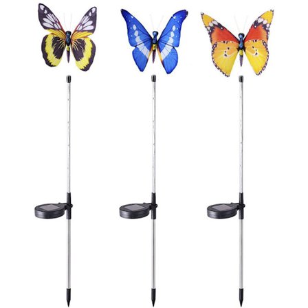 Dekorative solcellelamper for utendørs bruk, 3-pakning solcellelamper for hagen med fargeskiftende sommerfugl