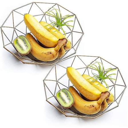 2-pack Guld Fruktskål Metall Fruktskål, Trådförvaringskorgar