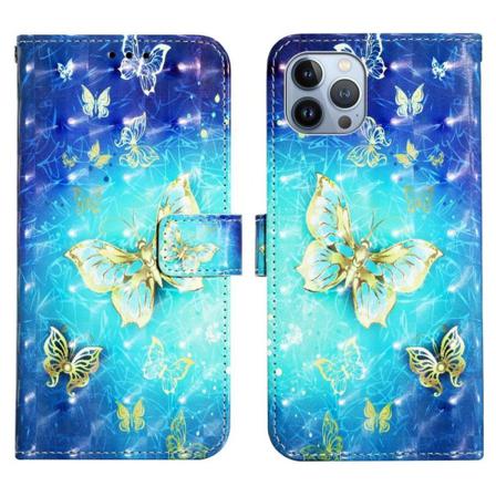 Pattern Printing Leather Series-2 För Iphone 14 Max Fodral - Gol Golden Butterflies