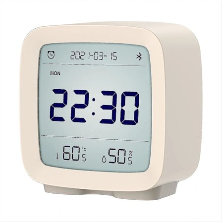 Qingping Smart Bluetooth Digital Väckarklocka med Flera Alarm, Batteridriven Liten Väckarklocka med Temperatur och Luftfuktighet, Vit