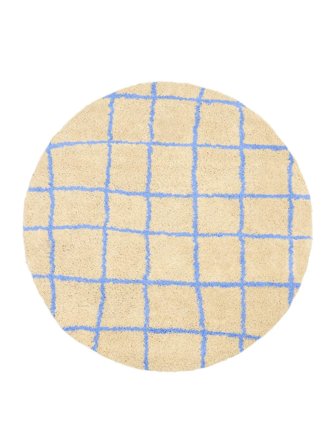 Tapis Shaggy Grid Beige/Bleu Rond Petit Oeko-Tex