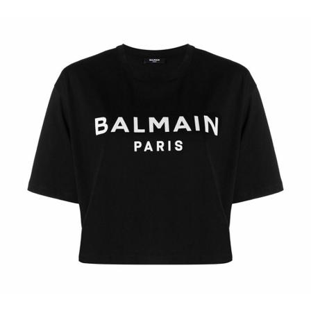 Balmain, T-shirt With Logo Zwart, Dames, Maat:M,Katoen
