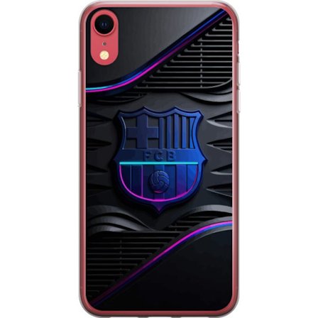 Yhteensopiva Puhelinkuori Apple iPhone XR FC Barcelonan seuraemblemii neon sinistä ja vaaleanpunaista futuristisella metallisella suunnittelulla