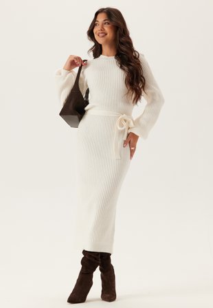BUBBLEROOM Round Neck Rib Knitted Midi Dress Klær