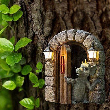 Have Statue, Resin Dinosaur Have Ornamenter, Mediteret Drage Skulptur Vægkunst Statuem, Have Figur, Indendørs og Udendørs Havedekoration