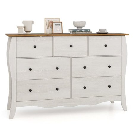 COSTWAY kommode med 7 sammenfoldelige stofskuffer, træplade, rustik soveværelsesopbevaringsenhed til soveværelse, stue, grå