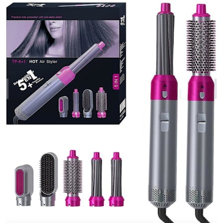 Hårtorkborste 5 i 1 /Grå rosa