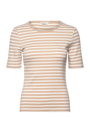 GANT Slim Striped 1X1 Ribbed Ss T-Shirt - Cream - XL