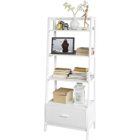 Rootz Hvid Opbevaring Display Reol Stige Hylde Bogreol med skuffe og 4 hylder