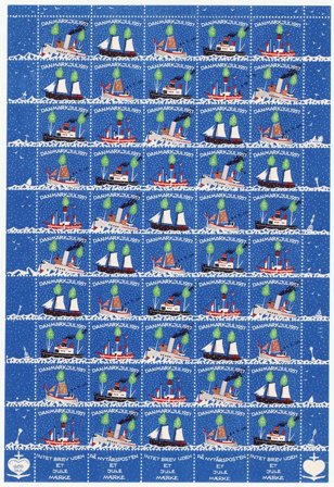 Danmark - julmärkeark 1957 - Takket - Ubrugt eller foldet