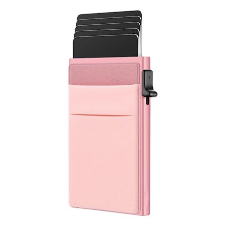 RFID-beskyttende Pop-Up Metall Kortholder, Slank Lommebok, Rosa