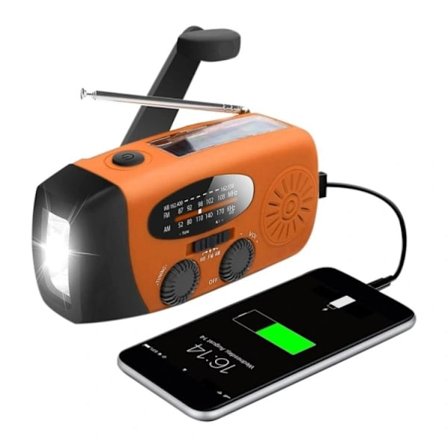 Kurveradio med solceller / Lommelygte - 2000mAh Powerbank - Orange-WELLNGS