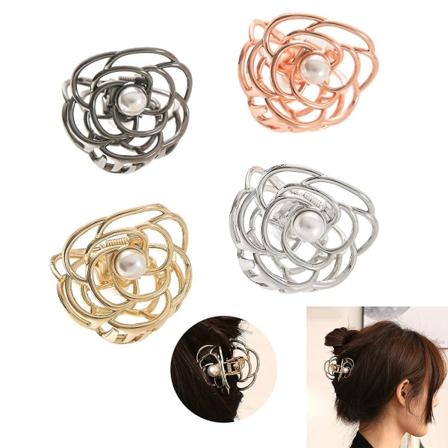 Mini Rosenhårklämmor Kvinnor 3,5 cm Söt Pärla Små Hårklämmor Metall Kloklämmor Halkfria Huvudbonader Kvinnor och Flickor Fint Hår Fancy Ponytail 
