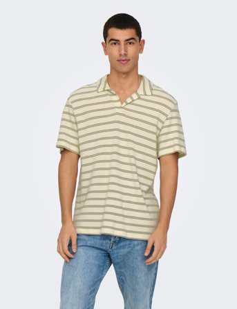 ONLY & SONS Onsian Reg Stripe Struct Ss Resort Polo - Cream - L