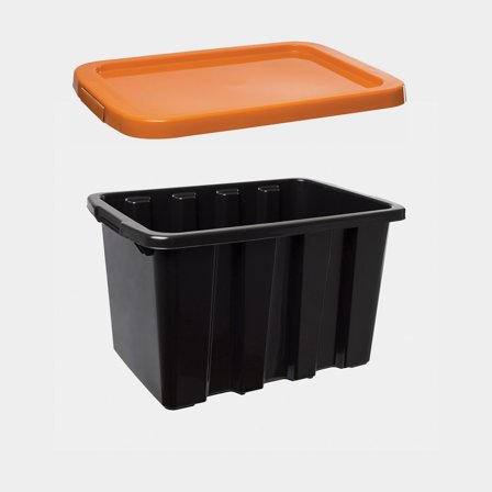 Opbevaringskasse med låg Nordiska Plast StrongBox, sort, 585 x 398 x 345 mm, 55 liter
