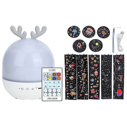 Sød USB genopladelig projektionslampe 360 graders roterende fjernbetjening musik natlys til Bluetooth (hjorteform)