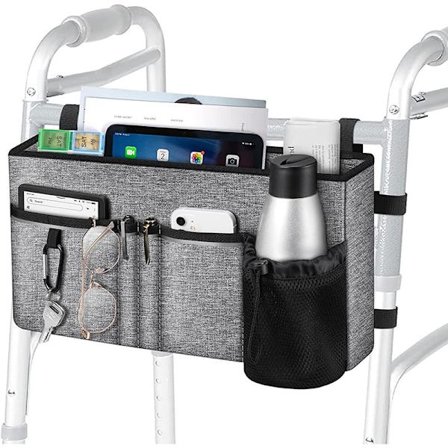1 st (grå, medium) Walker Bag, Fällbar Walking Basket Organizer Väska för Alla Walker/Rollator/Rullstol, Uppdatera Walking Cart