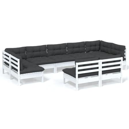 Vidaxl Loungegrupp Med Dynor 9 Delar Vit Massiv Furu Vit