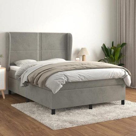 Maison Exclusive - Sängram med lameller och ljusgrå madrass 140x190cm Sammet