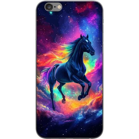 Kompatibelt Mobilskal till Apple Apple iPhone 6 Plus Färgstark galaxhäst med regnbågsmane i rymdmiljö, magisk fantasyillustration för barnrum, po