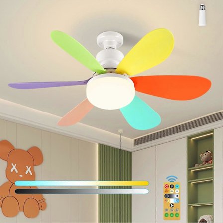 Takfläkt med dimbar LED-lampa E27 Barn Takfläktlampa med Fjärrkontroll Tyst 40W Liten Belysningsfläkt