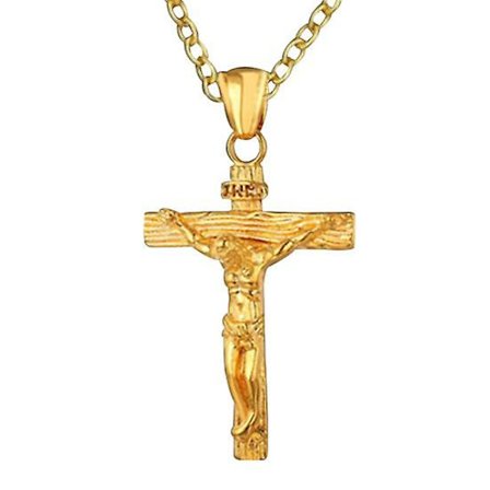 Herre Halskjede Jesus Kors Henge Anti Rust Rustfritt Stål Jesus Anheng(Kors Kjede,Gylden)