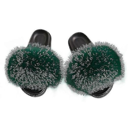 Sommer Pels Slippers Fluffy Søde Plys Damer Flip Flops Luksus Charmerende Sandaler