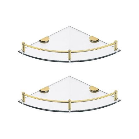 Sæt med 2 badeværelses glas hjørnehylde Vægmonteret, guld