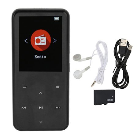 MP3-spiller 2,4 tommers smart HD støyreduksjon berøringsskjerm FM-radio 16 GB Bluetooth 5.0 musikkspiller med minnekort svart 128 GB minnekort