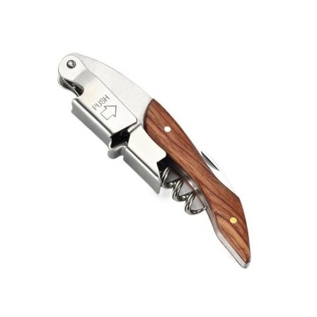 Rostfritt stål korkskruv vin nyckel öl flaska öppnare folie skär trä handtag öppnare