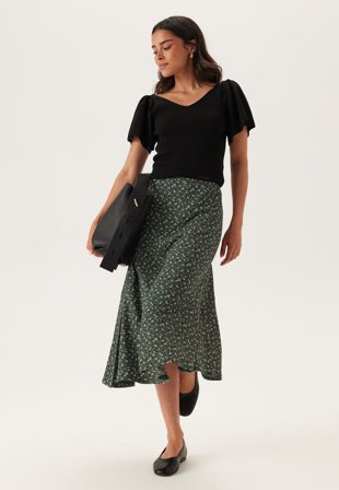 Happy Holly - Structured Asymmetric Skirt - Khaki green/Patterned