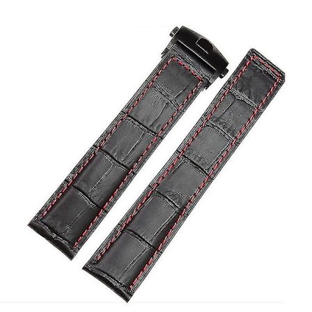Tag Heuer Ægte Læderrem 19mm/20mm/22mm til Mænd - Sort/Rød/Sort Foldespænde Læder Urrem sort rød sort 19mm