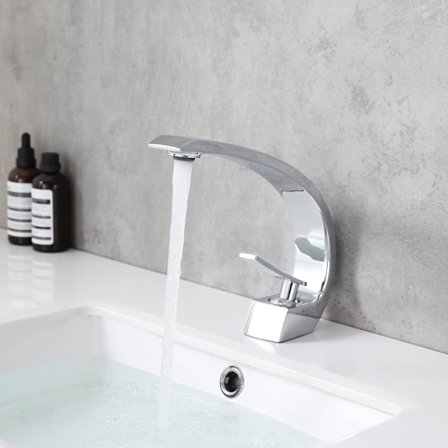 Baderomskran, Elegant Krom Messing Baderomskran, Moderne Unik Enhulls Vaskebatteri