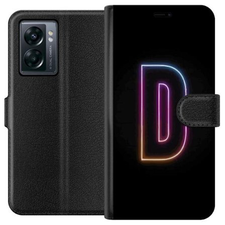 Kompatibel Tegnebogsetui til OnePlus OnePlus Nord N300 Minimalistisk neonbogstav D i farveskiftende lys mod sort baggrund i moderne digital design